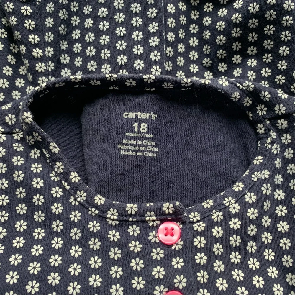 Carters Romper Floral Daisy Navy Pink Bird Outfit Girls Toddler Size 18 Months